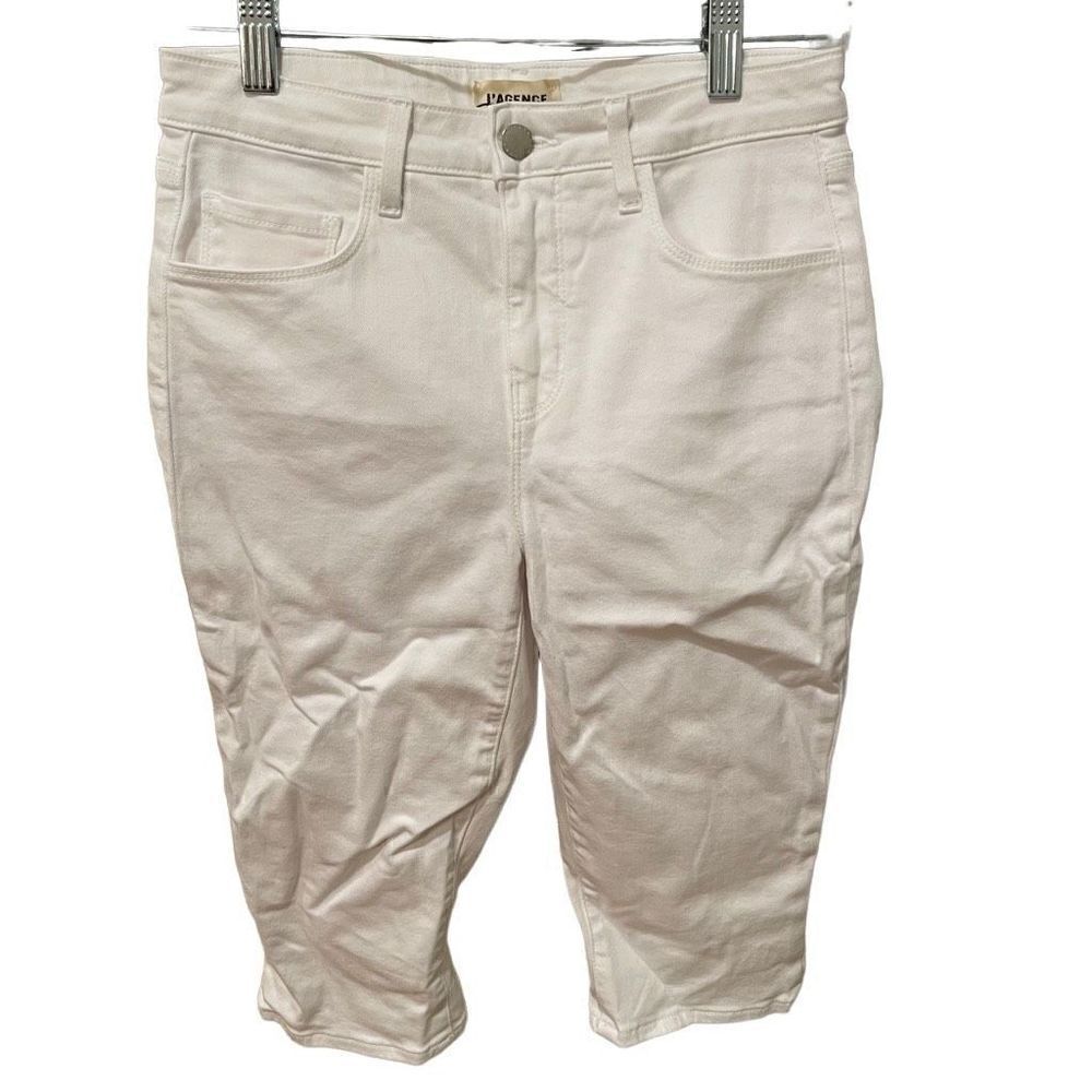 L’Agence Shorts Womens 25 White Iselin High Rise Pedal Pusher Bermuda Beachy